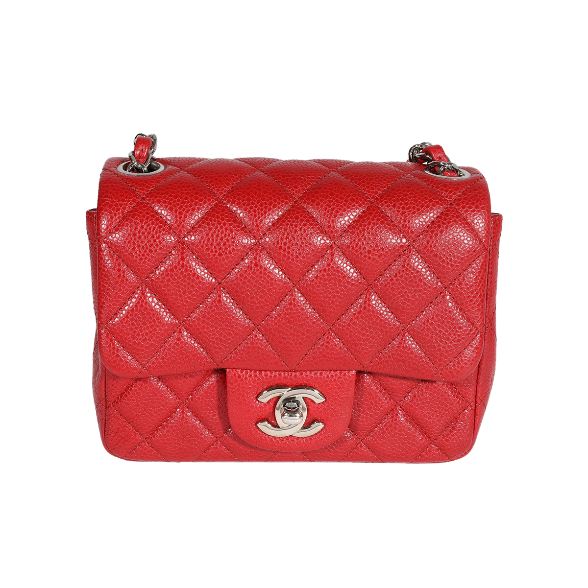 Preloved Chanel Mini Square Red Coral Caviar VGhw 20 Luxury Bags   Wallets on Carousell