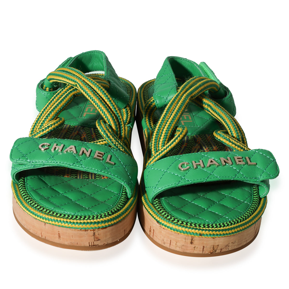 Chanel Cord & Lambskin Sandal 'Green Yellow' | myGemma | Item #123048