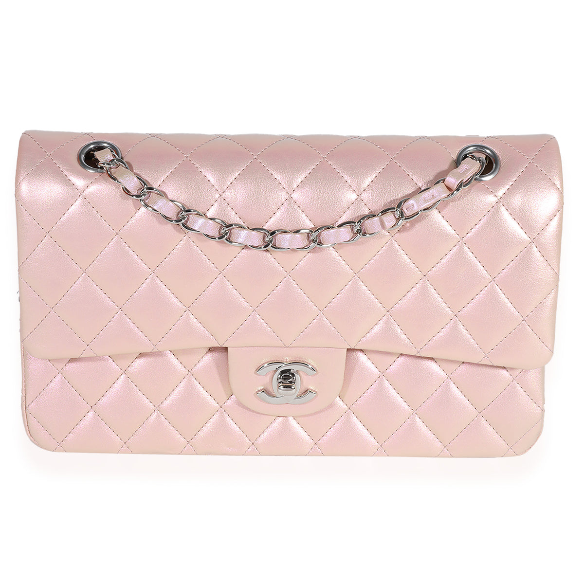 Chanel Mini Square Flap Bag Lavender Iridescent Lambskin Silver Hardware   islamiyyatcom