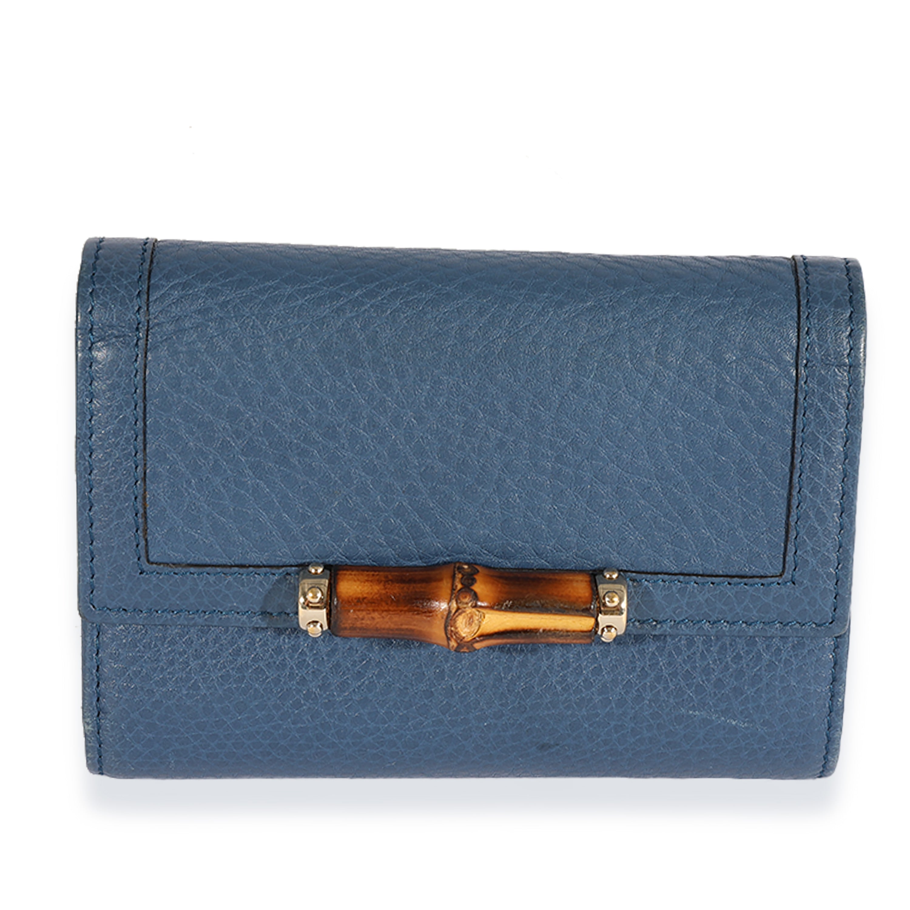 Gucci Blue Pebbled Leather Bamboo Trifold Wallet | myGemma | CH