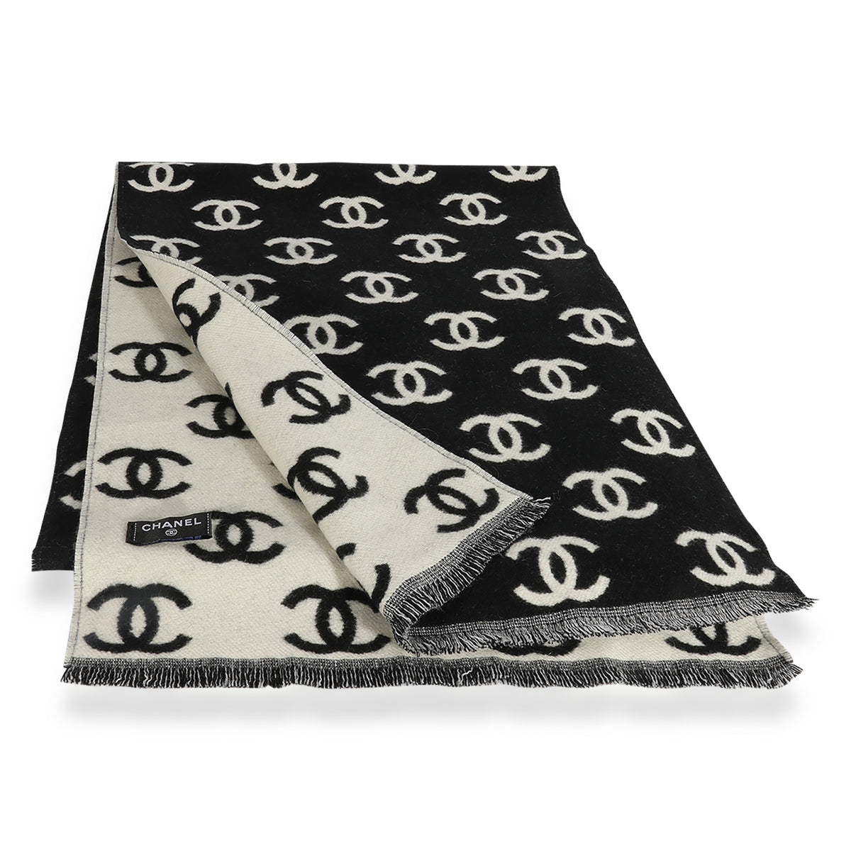 Chanel Black And White Silk Scarf  Vintage Lux