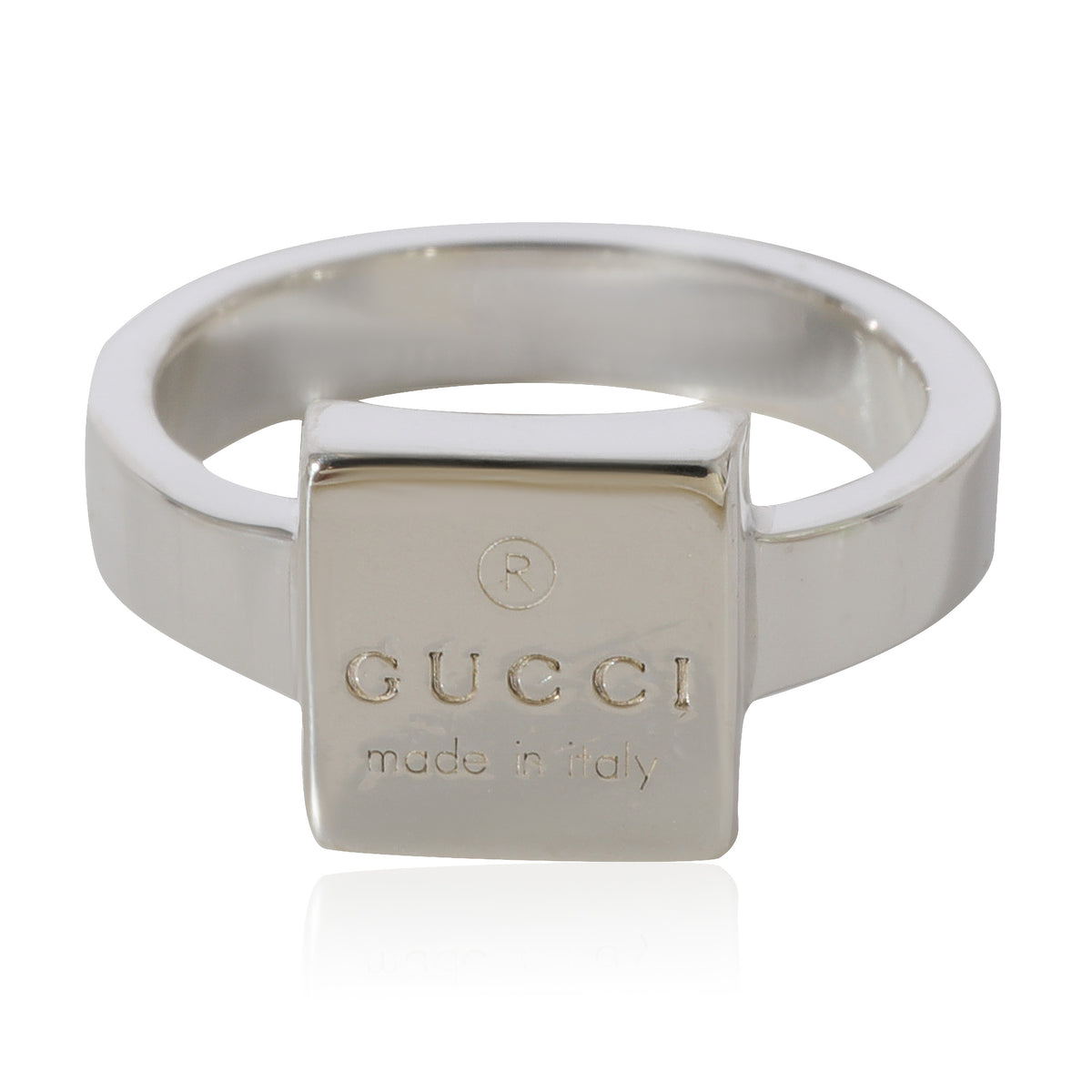 Gucci Trademark Square Top Logo Ring in Sterling Silver | myGemma