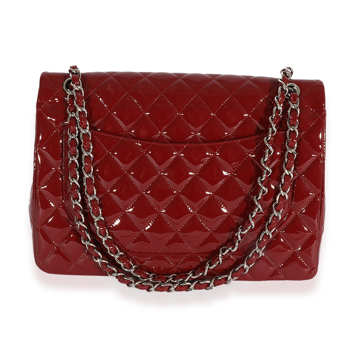 chanel red quilted patent leather classic jumbo double flap bag