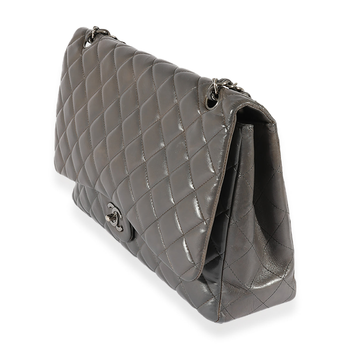 Chanel Grey Quilted Lambskin Maxi Classic Single Flap Bag | myGemma | Item  #125250