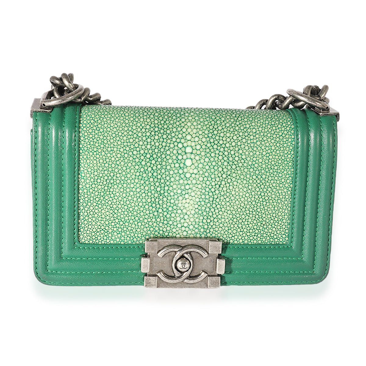 CHANEL BOY CHANEL MEDIUM GREEN CAVIAR  BJ Luxury