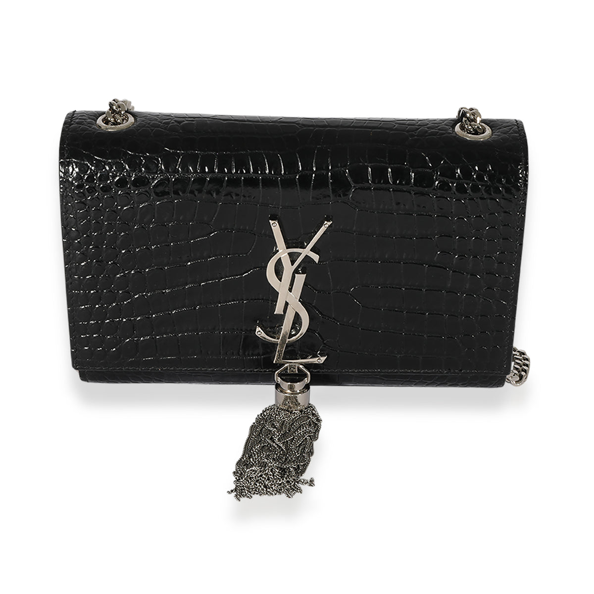 Saint Laurent Black Crocodile Embossed Small Kate Tassel Bag Mygemma