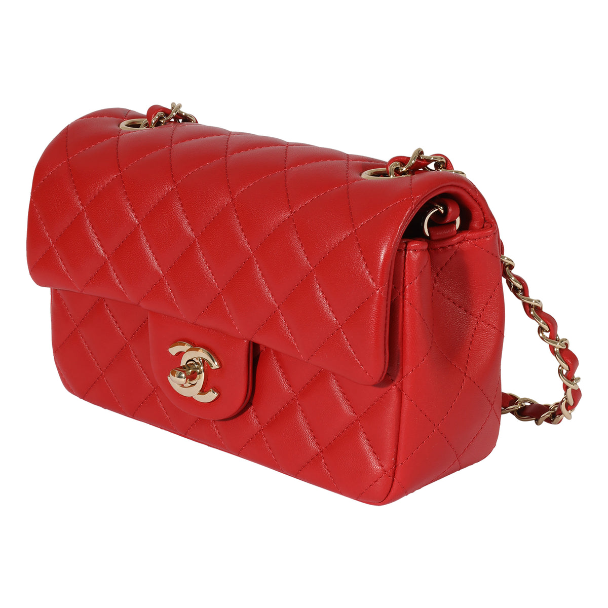 Chanel Mini Rectangular Flap Bag Red Caviar Silver Hardware