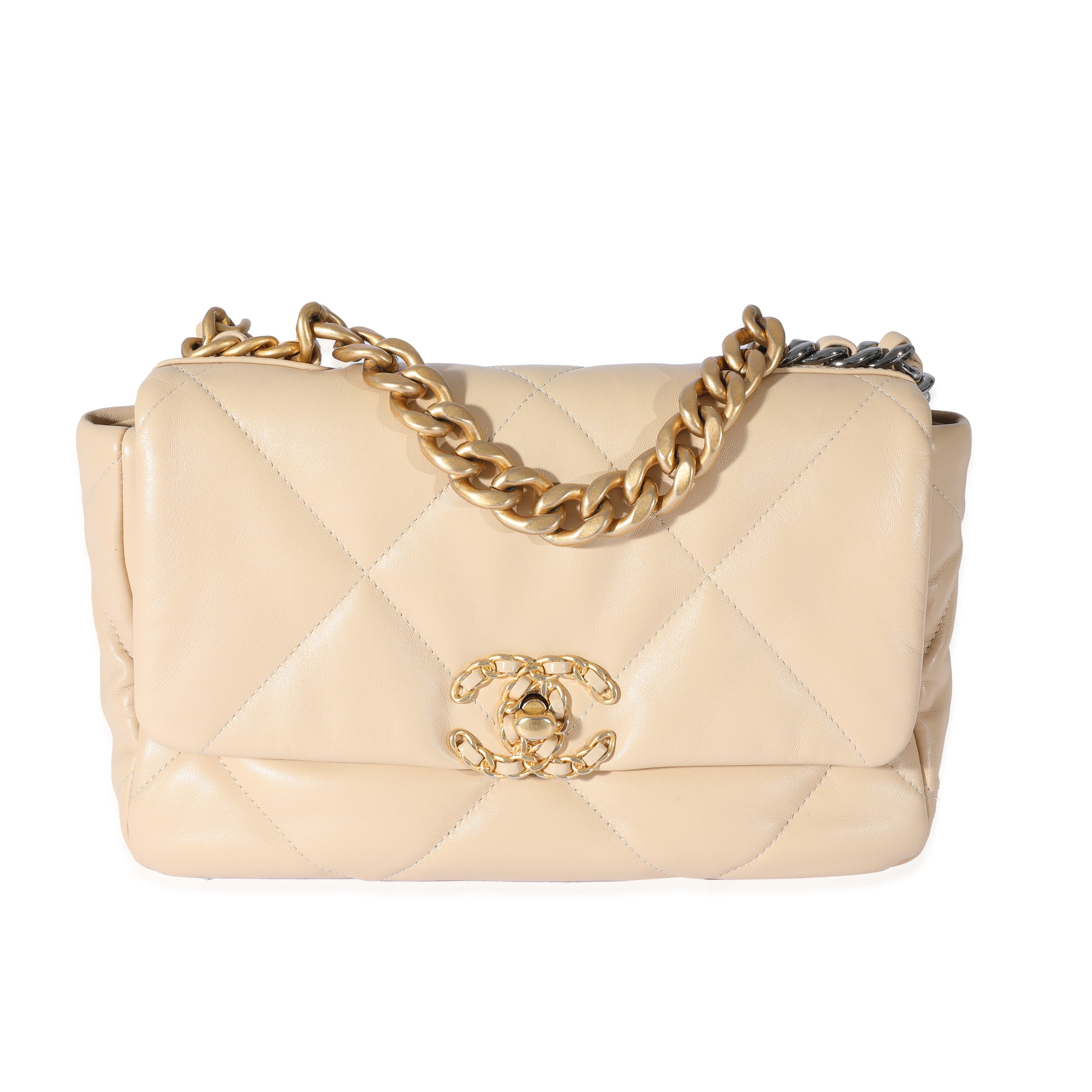 Chanel Beige Quilted Lambskin Medium Chanel 19 Flap Bag | myGemma | Item  #128091