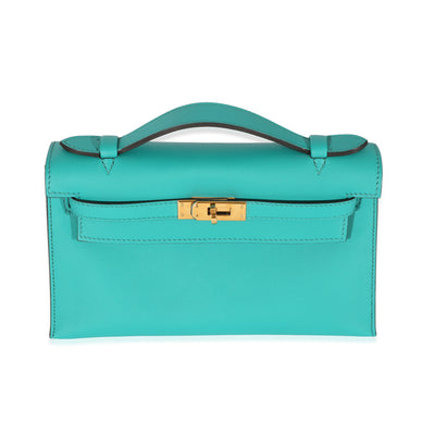 Hermes Kelly Pochette Swift Bleu Paon in Swift Leather with Gold-tone - US