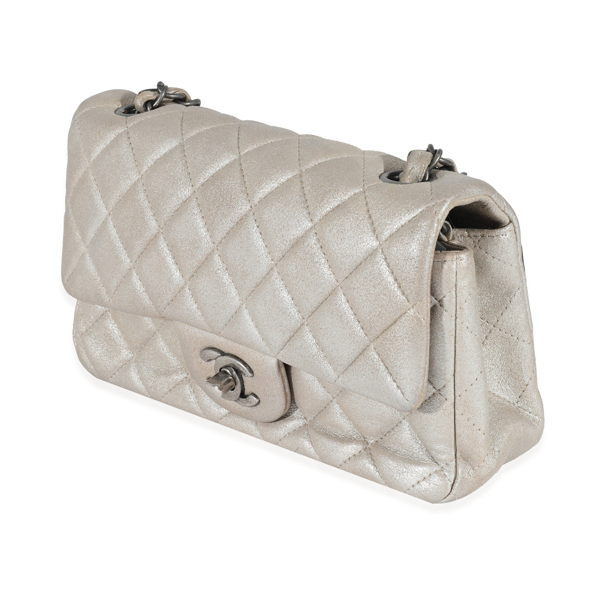 Chanel Silver Metallic Nubuck Rectangular Mini Flap | myGemma | Item ...