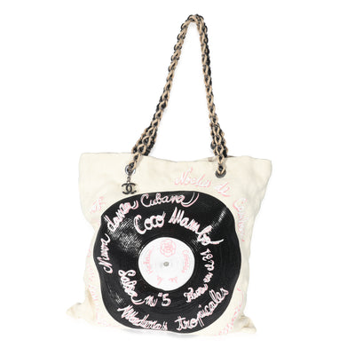 Chanel Chanel XL White x Black Cotton x Vinyl Tote Hand Bag