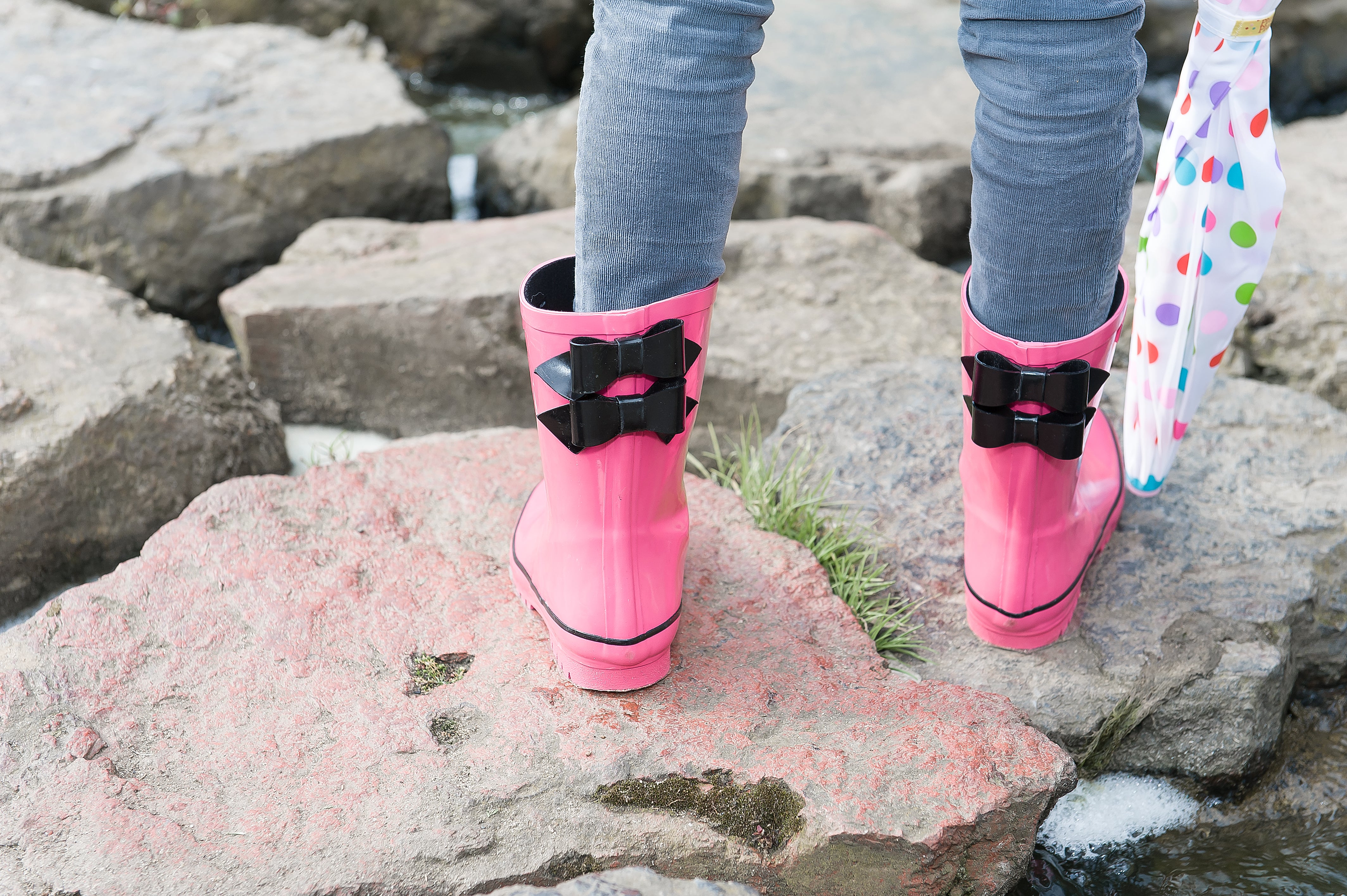 Pluie Pluie Girls Solid Fuchsia Double Bow Rain Boot