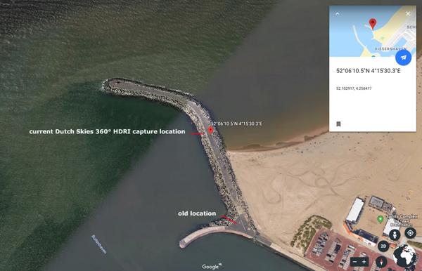 Dutch Skies 360° HDRI skies recording location Scheveningen Google Earth location