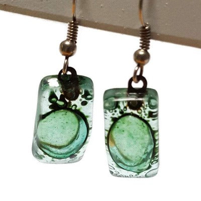 Small Green Earrings, Recycled Glass. Fused glass Jewelry. Handmade On ...