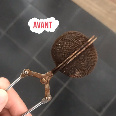 avant/après comment redonner tout son éclat à une boule à thé en inox ?