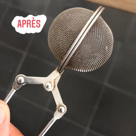 avant/après comment redonner tout son éclat à une boule à thé en inox ?