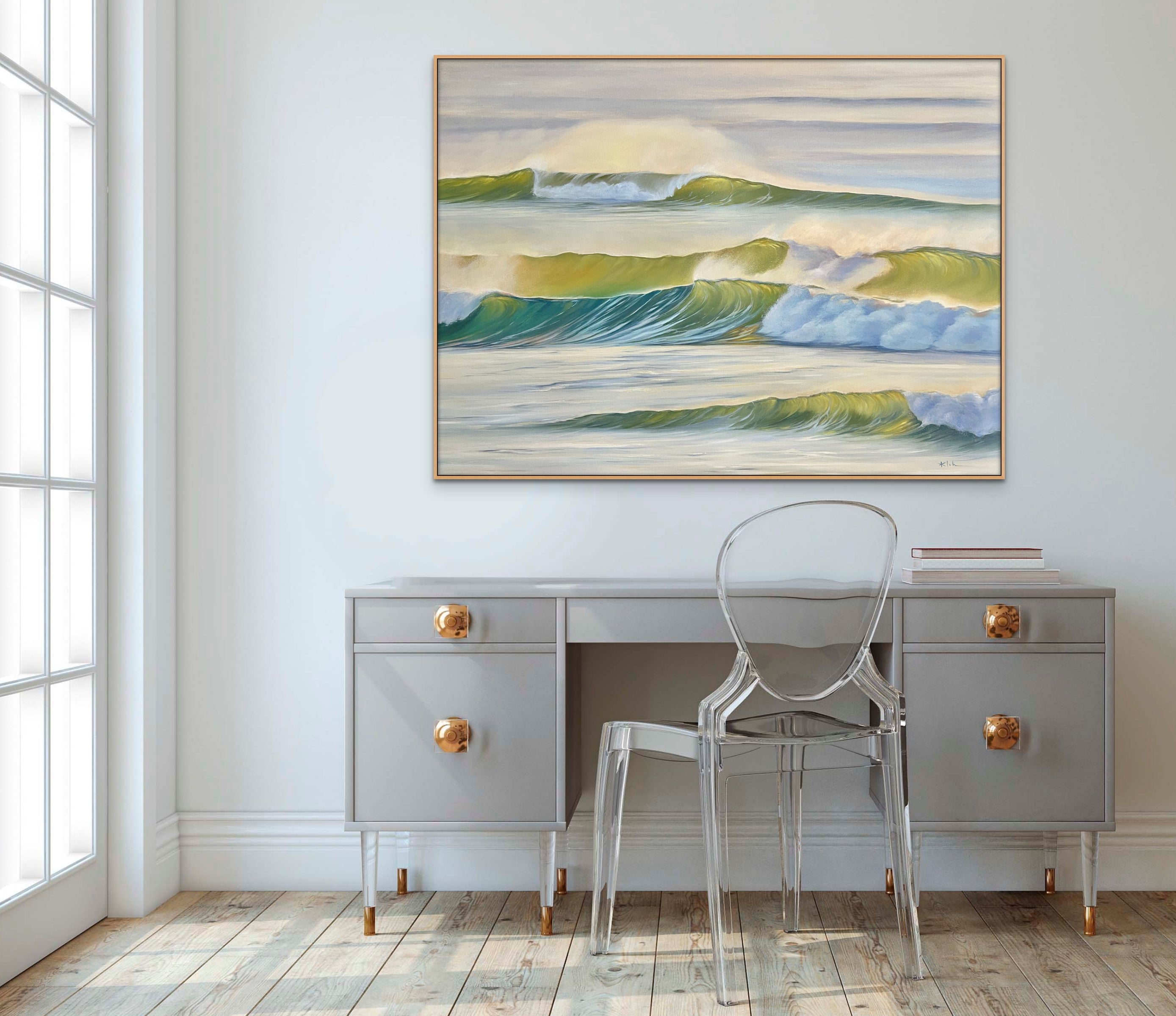 Bright Ocean Art - Yellow Green Waves Interiors Art Beach House