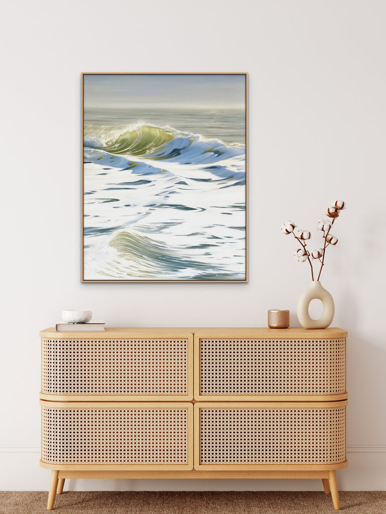 Afternoon Ocean Wave Art Glowing Coastal Painting