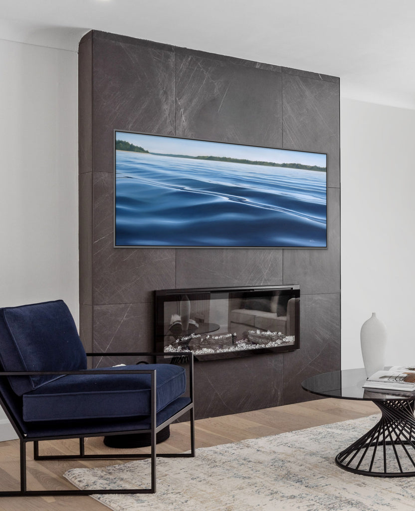 Dark Blue Water Painting - Fine Art Large Horizontal 60"x24" - Julie Kluh