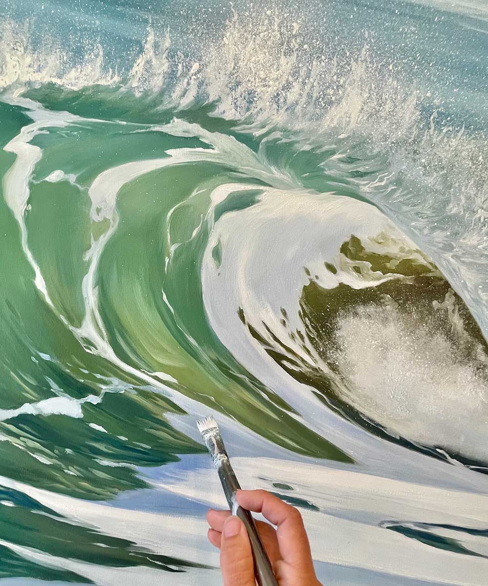 Close up how to paint waves ocean foam