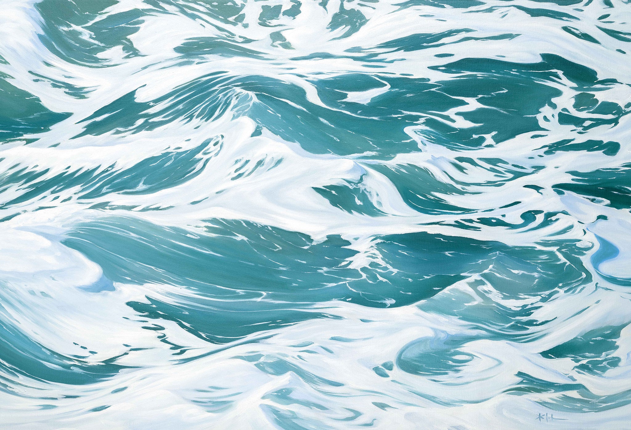 Foamy Aqua Ocean Surface Oil Painting