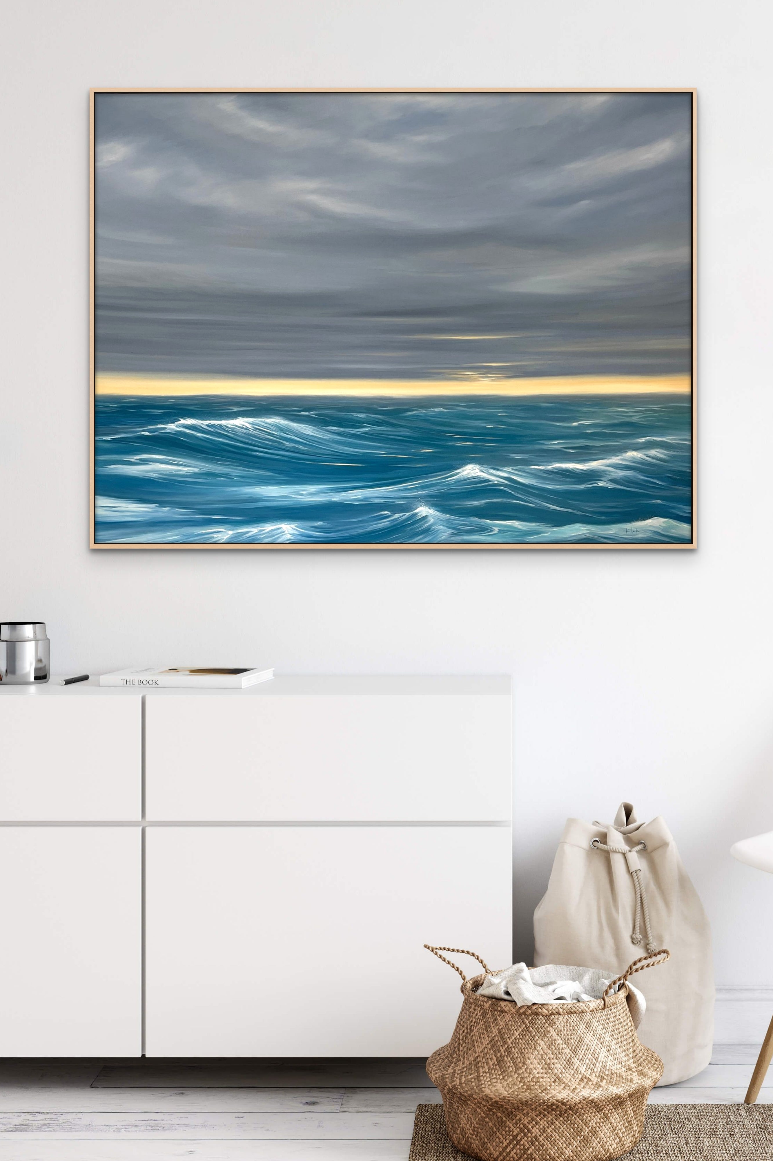 Stormy Ocean Windswept Gray Sky Fine Art Painting – Julie Kluh Art