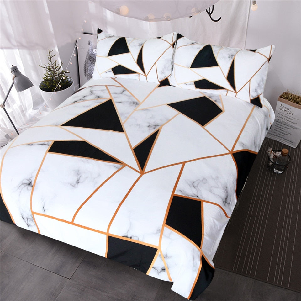Geometric Printed Marble Texture Duvet Cover Set Bedroom Blitz