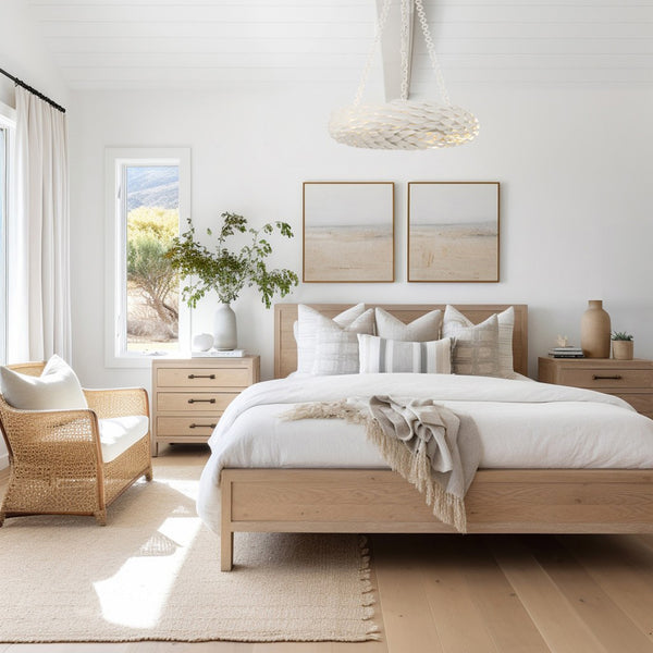 Natural & Organic style chandelier showcased in a modern bedroom.