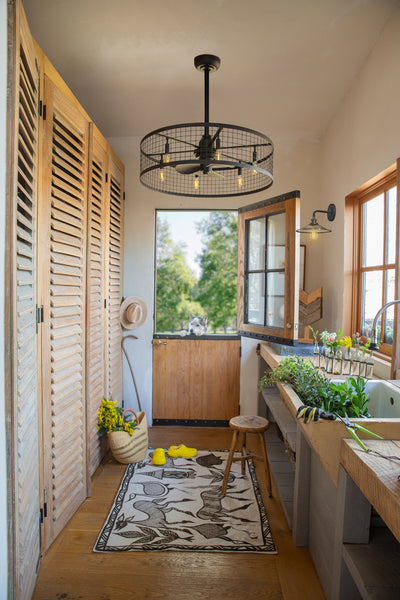 Fan D'Lier showcased in a Coastal style wash room.