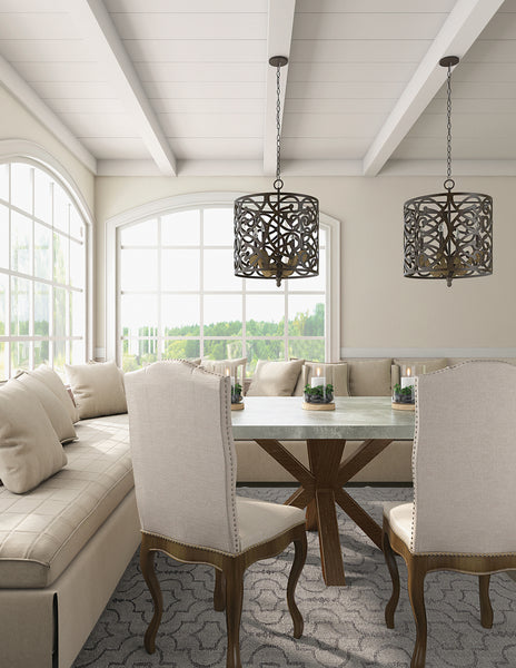 Double Pendant Lights showcased above a breakfast nook table.