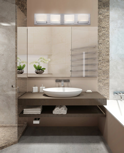 Single vanity setup with one 4-light bath vanity light fixture.