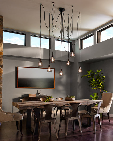 Industrial Style Mini Pendant Lights showcased above a dining table