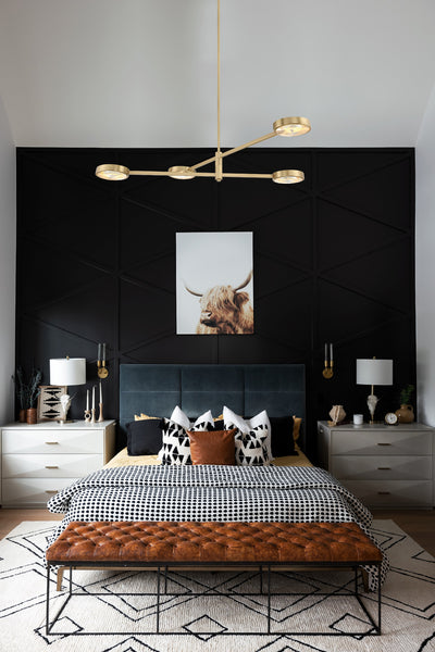 Contemporary multi-light pendant showcased as a focal point in a modern bedroom.