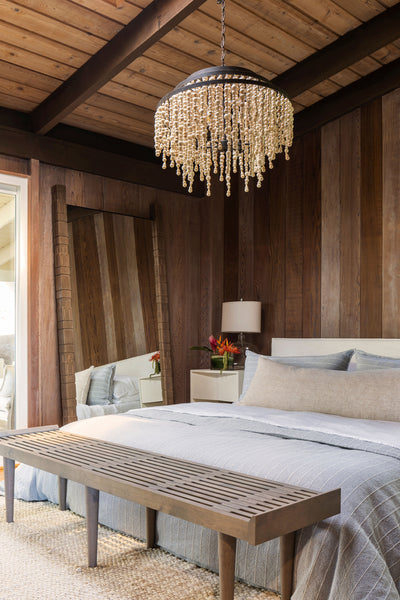 Natural & Organic Style Chandelier Showcased in a Coastal Themed Bedroom