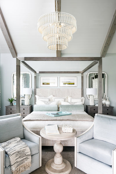 Coastal style Chandeliers showcased in a Coastal theme bedroom setting.