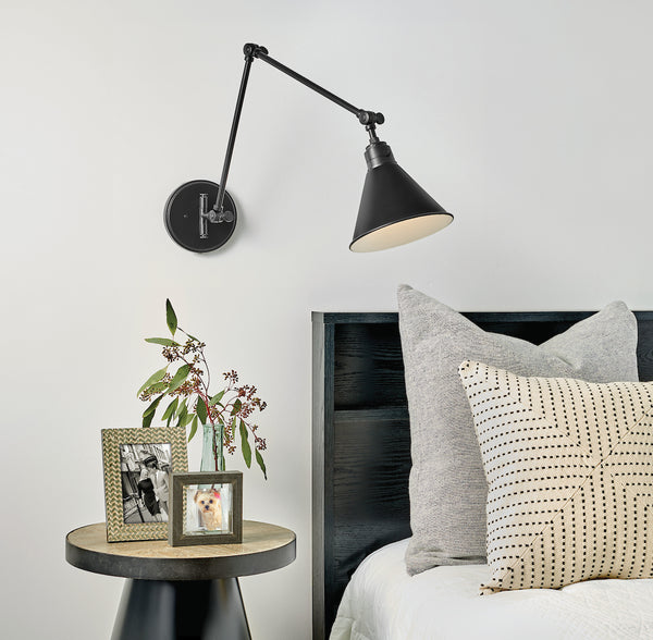 Industrial Style Reading Wall Lamp showcased bedside.
