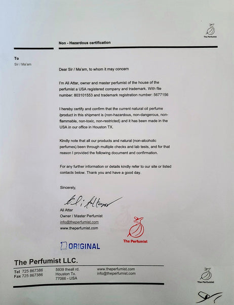 the perfumist non hazardous certification