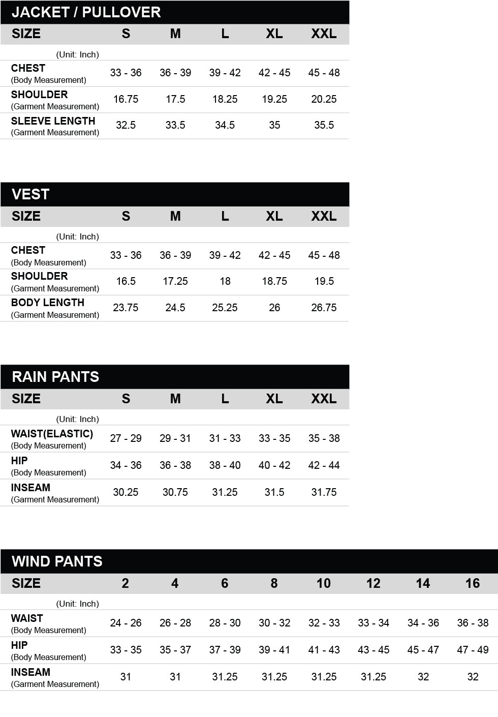 Glen Echo Golf - LADIES' SIZE GUIDE