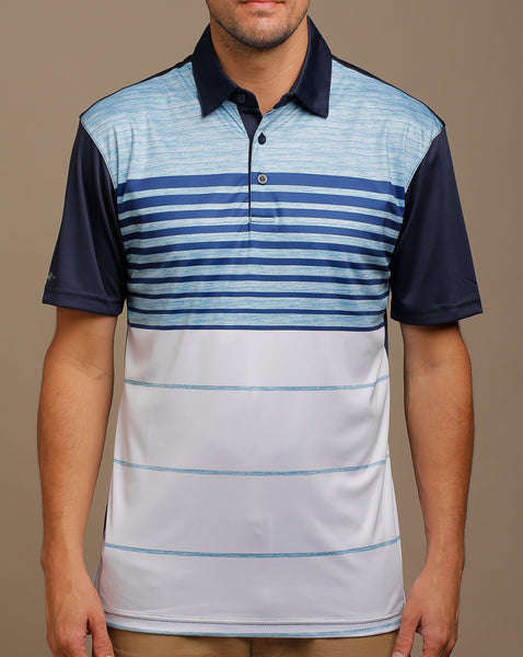 Melange Print and Chest Stripes Jersey Polo with Self Fabric Collar