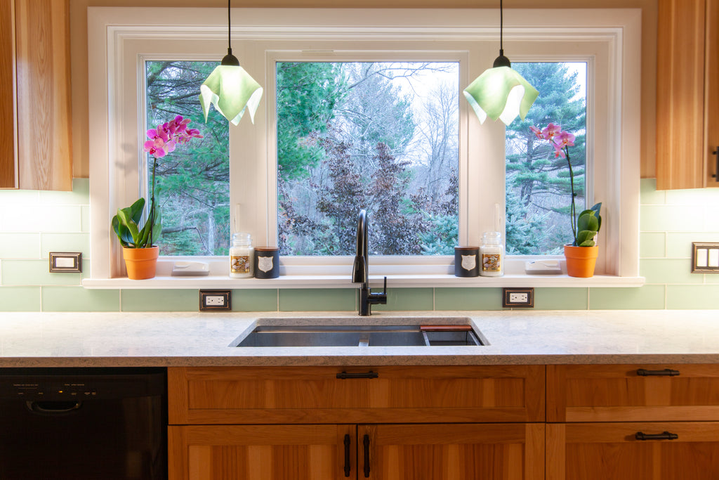kitchen sink pendant lighting window design craft cabinetry