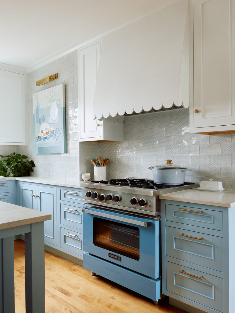 Blue Stove Medallion Custom Color Kitchen Cabinetry 