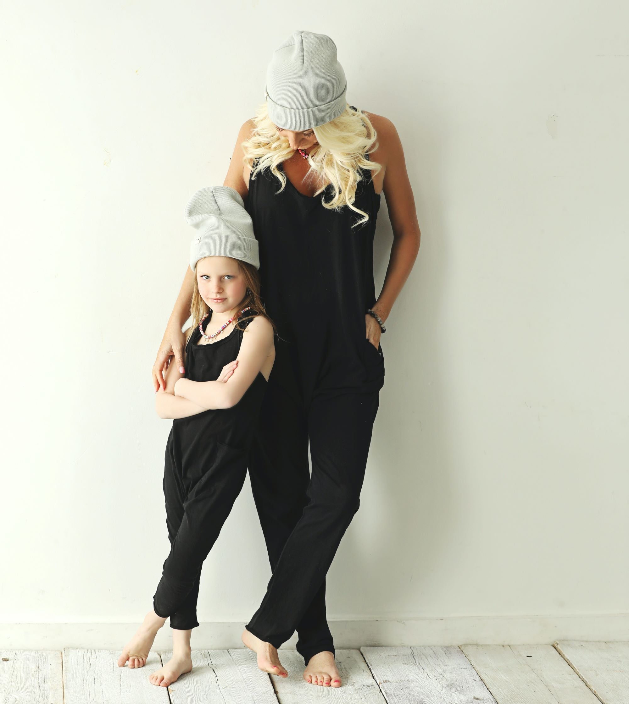 mother and kids wearing matching romper jumpsuit cotton