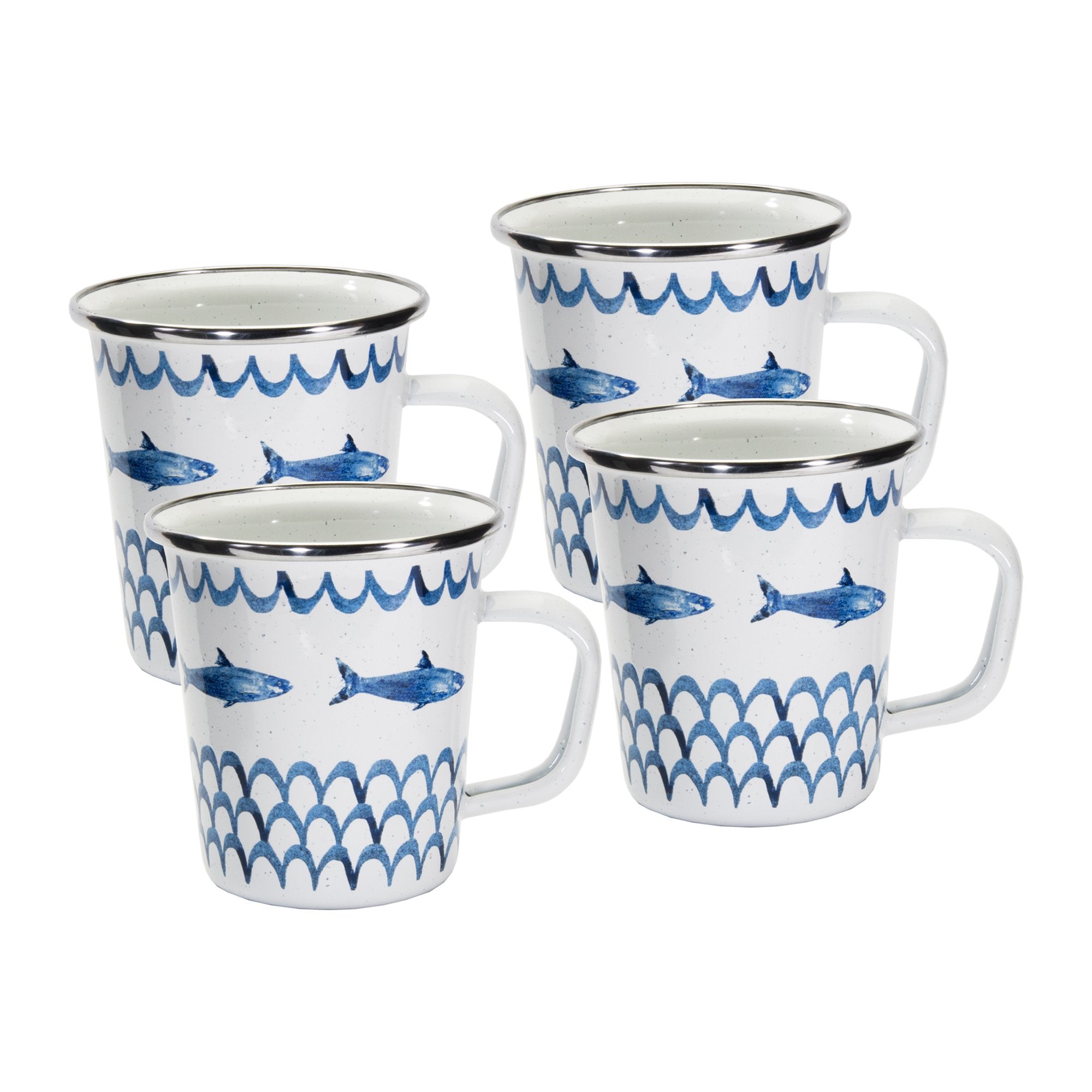 FC66S4 - Set of 4 - Fish Camp - Enamelware - Latte Mugs by Golden Rabbit