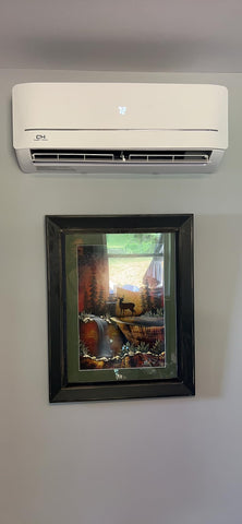 Indoor Unit overhanging a framed art piece in an aesthetically pleasing fashion