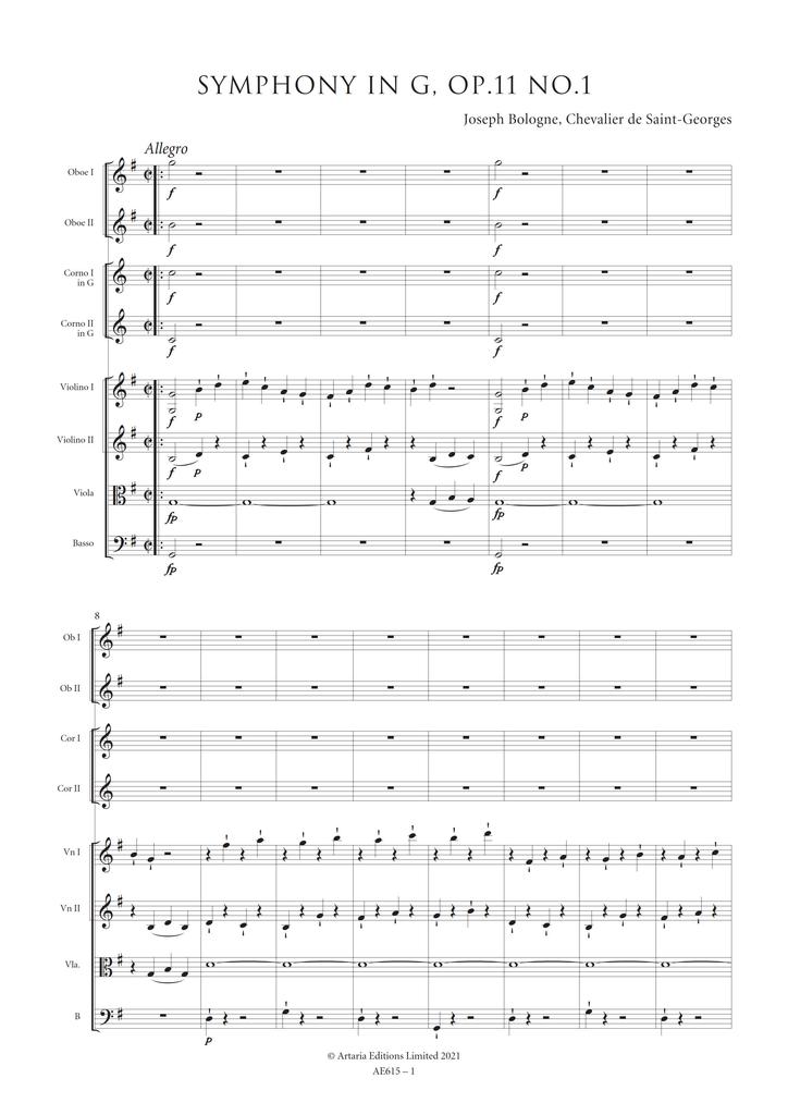 Symphony in G major, Op. 11 No. 1 (AE615)