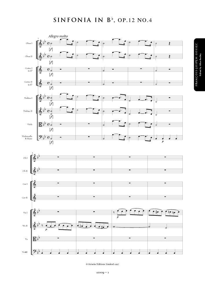 Francois Joseph Gossec Symphony In B Flat Major Sheet Music