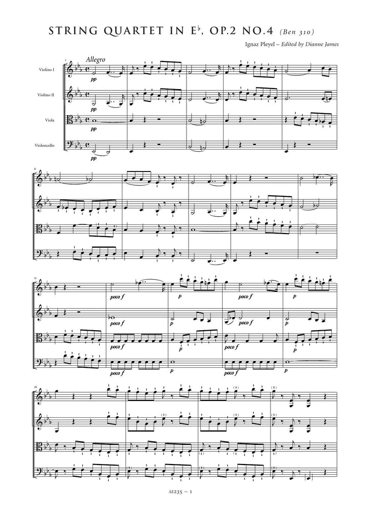 Ignaz Pleyel String Quartet In E Flat Major Op 2 Sheet Music