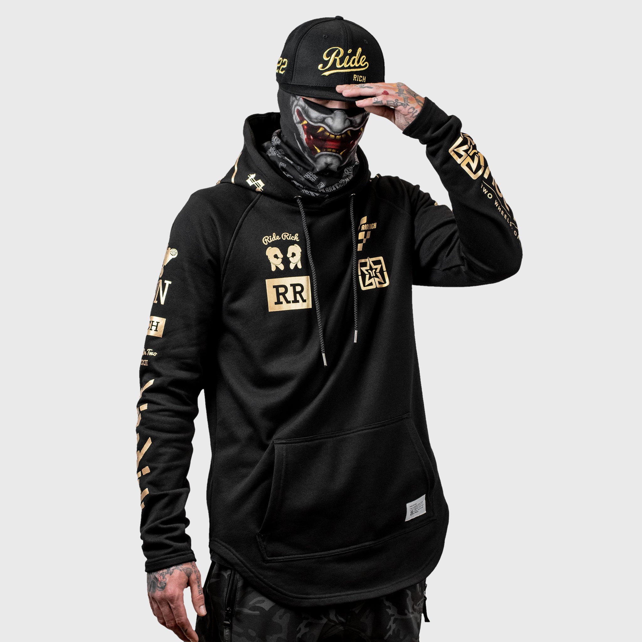 Ongemak karton Midden Branded V2 Scoop Pullover Hoodie {Gold on Black} | Ride Rich