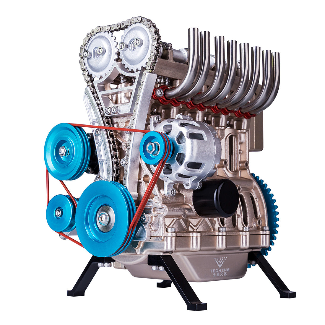 V4 Car Engine Model Full Metal Assembling Four-cylinder Building Kits for Researching Industry Studying/Toy/Gift