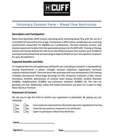 Blood Flow Restriction Cuffs Consent Form